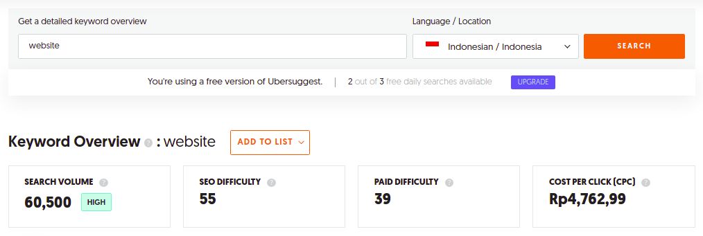 ubersuggest - keyword research