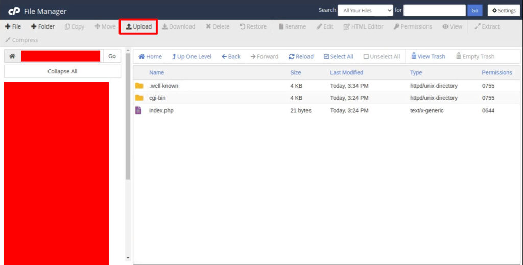 cpanel - upload file