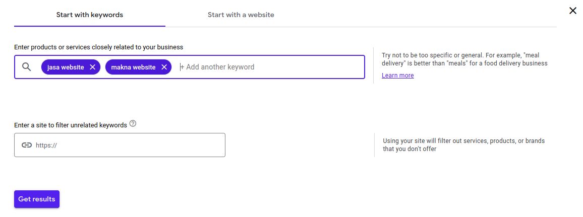 google keyword planner - start with keywords