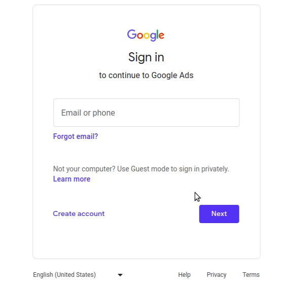 google keyword planner - login
