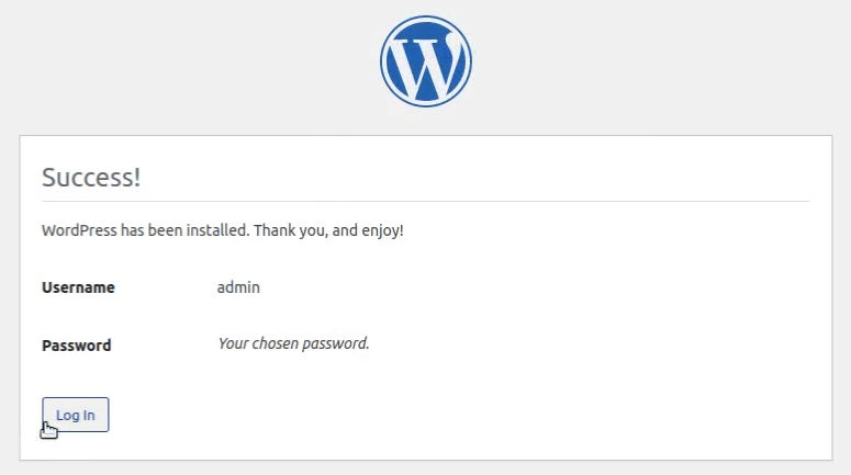 install wordpress - berhasil